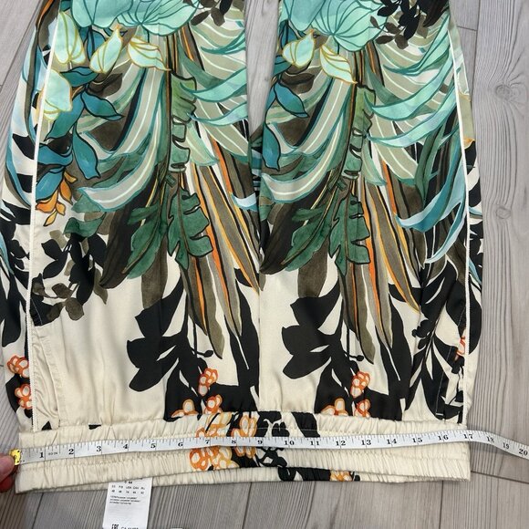 Cambio Tropical Print Satin Pull On Ankle Pants US 14 Italian Fabric Stretch - Picture 10 of 11